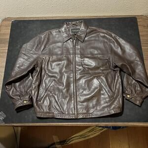 Golden Bear Leather Jacket Men XL Brown Zip Bomber Harrington Cafe Racer Pockets